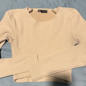 Zara Cream Ribbed Knit Top